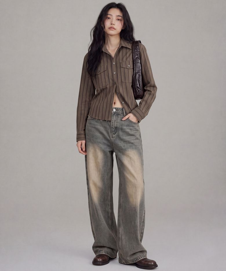 모브 빈티지 워시 와이드 데님 팬츠