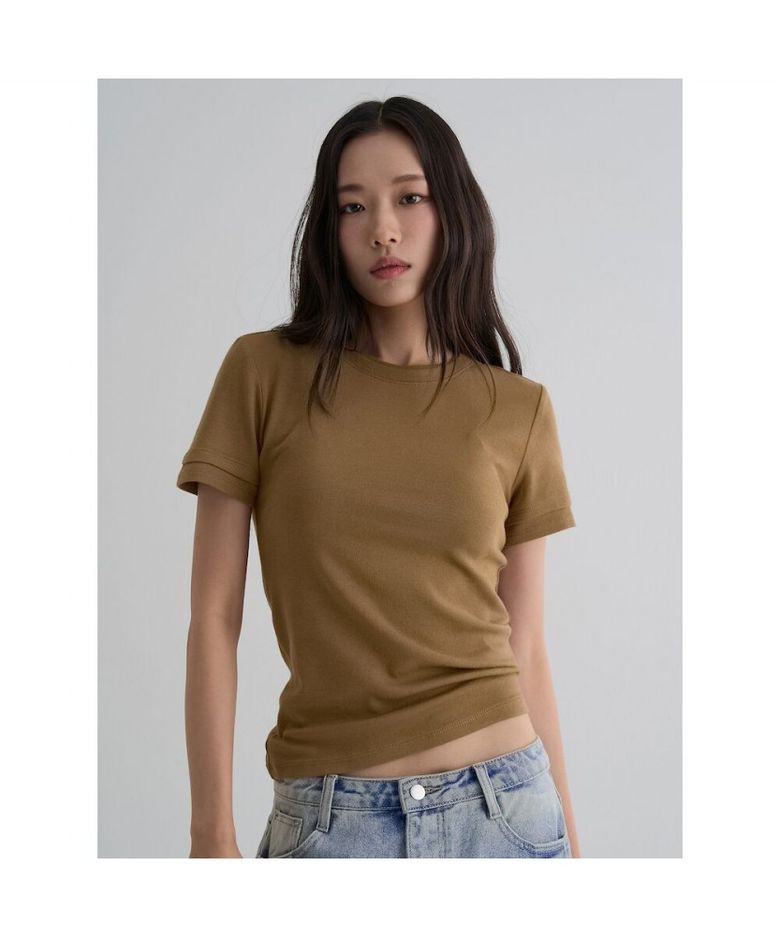 모달 스판 레이어드 티셔츠_솔리드  옐로이시 브라운