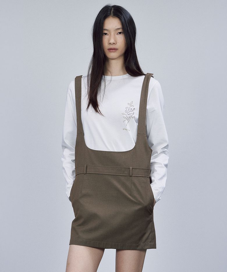 SUSPENDER MINI DRESS [KHAKI BROWN]