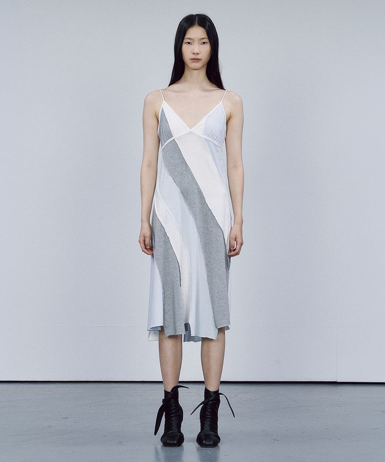 RAW EDGE PANEL SLIP DRESS [SKY BLUE]