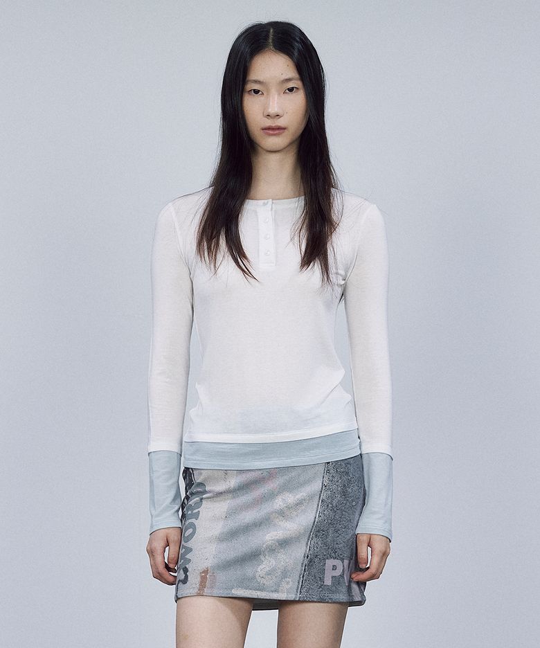 HENLEY NECK LAYERED TOP [IVORY]