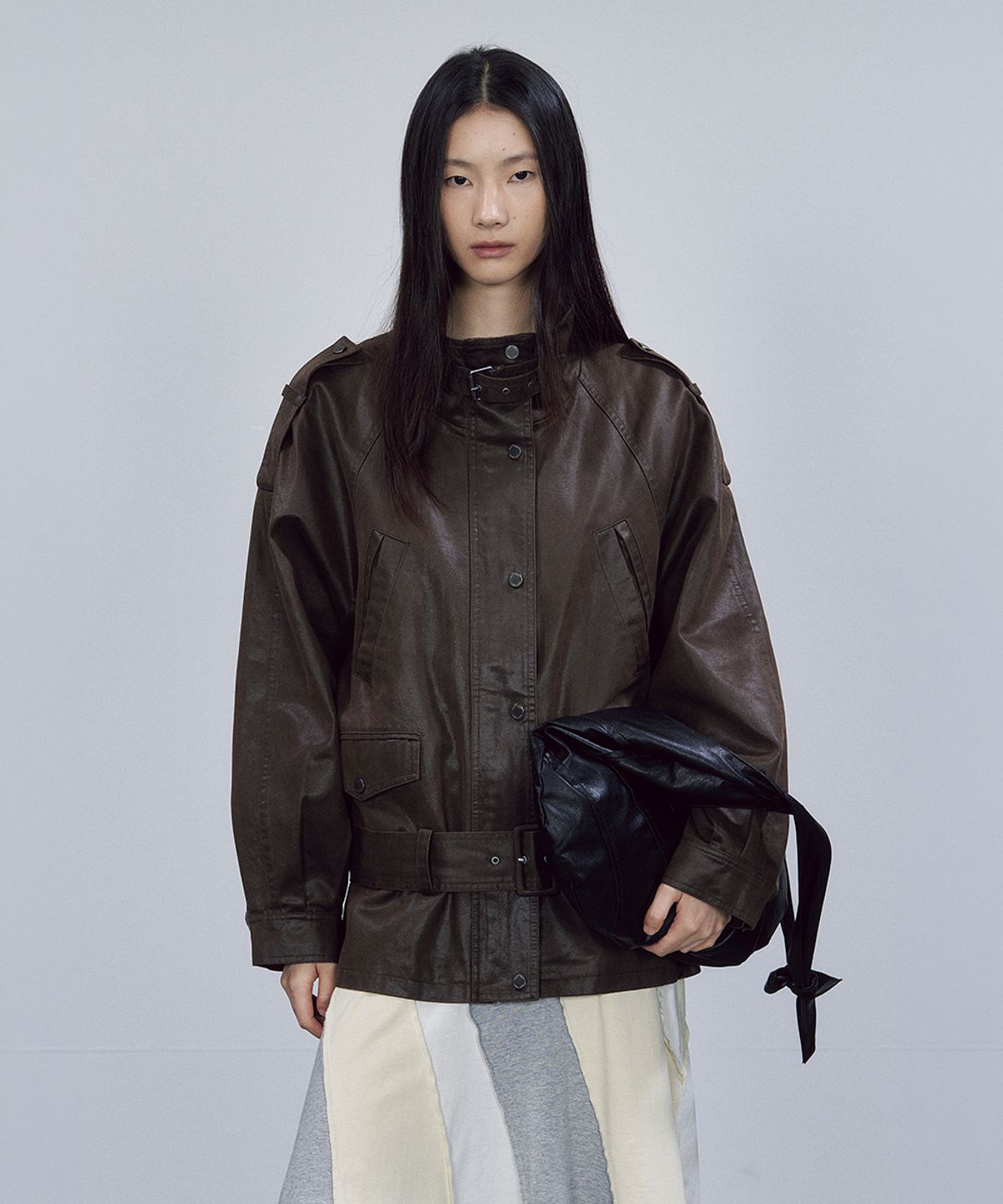 솔티페블(SALTY PEBBLE) LOW-WAIST BELTED JACKET [BROWN]