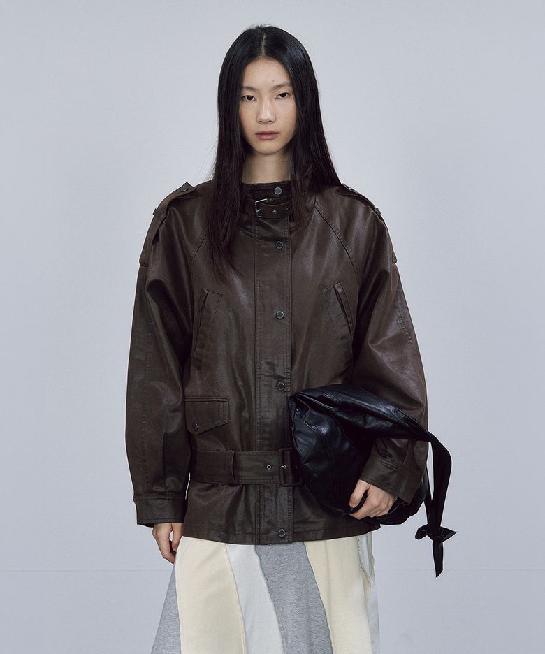 LOW-WAIST BELTED JACKET [BROWN]