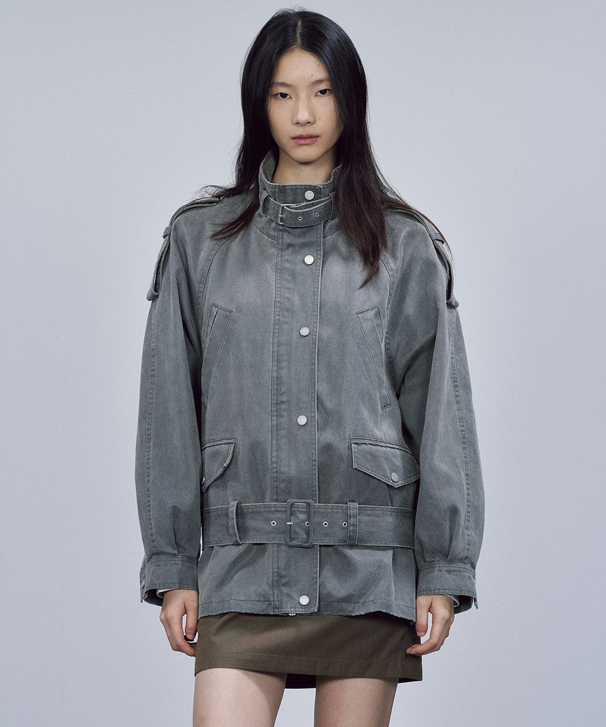 솔티페블(SALTY PEBBLE) LOW-WAIST BELTED JACKET [CHARCOAL]