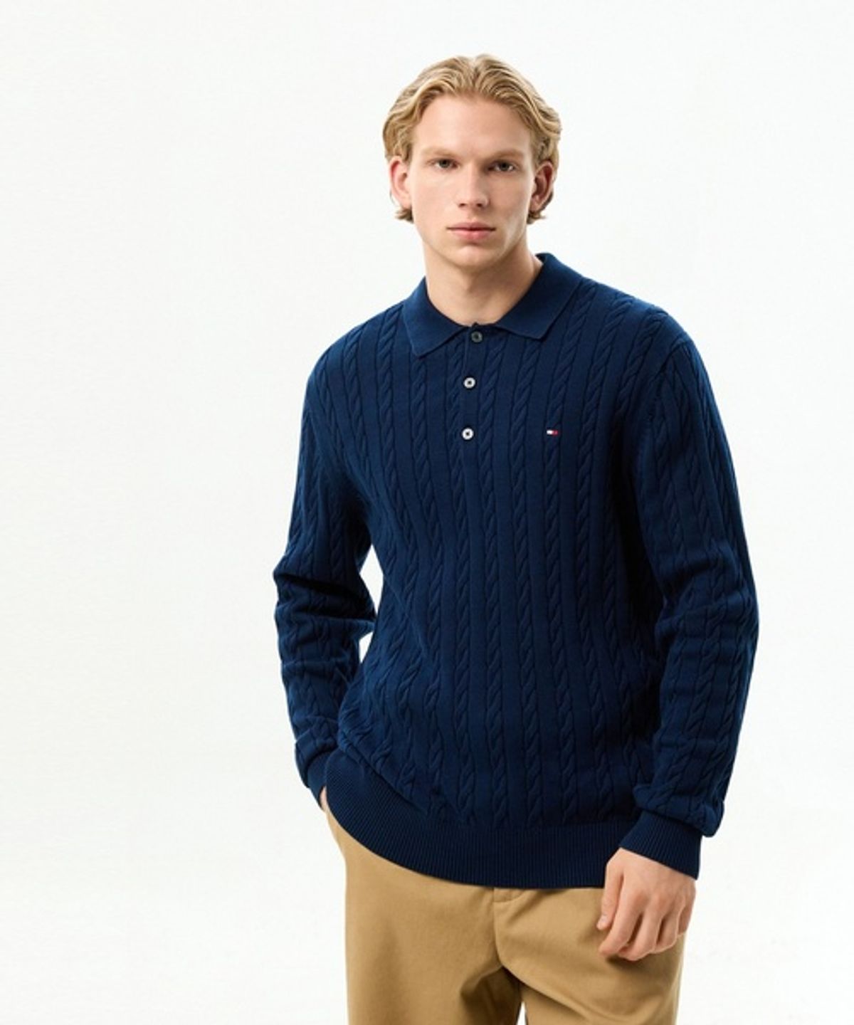 타미힐피거(TOMMY HILFIGER) 클래식 코튼 케이블 롱슬리브 폴로 셔츠 (T12G7KPN120MT1DCC)