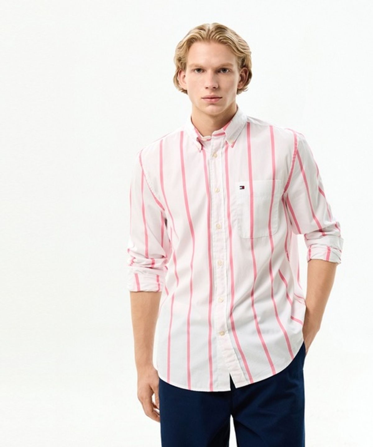 타미힐피거(TOMMY HILFIGER) [Regular fit] 스페이스드 스트라이프 포플린 셔츠 (T12G6WSH400MT10D1)
