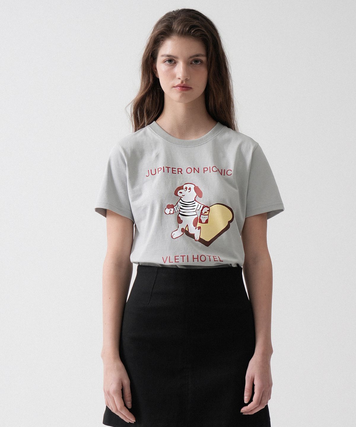 블레티(VLETI) Dog Parfait Art Work Printing T-shirt (Gray)