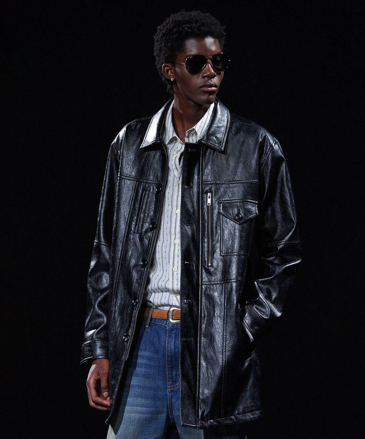 테이크이지(TAKEASY) [DMD] INCISION LEATHER CAR COAT - Black