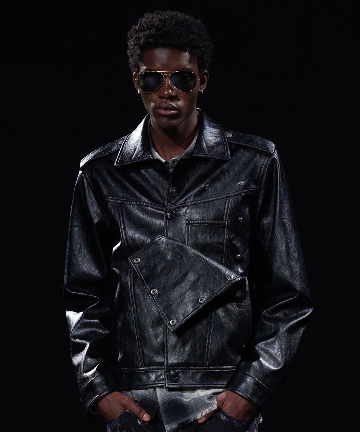 테이크이지(TAKEASY) [DMD] TRACE LEATHER JACKET - Black