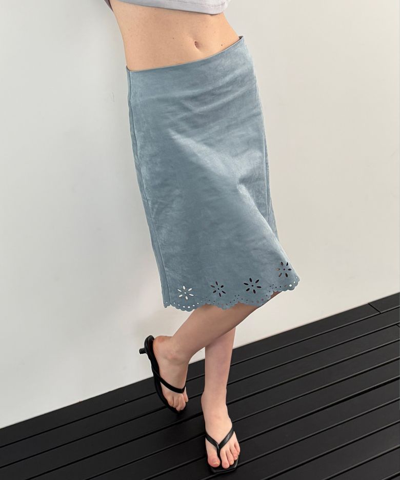 Suede Flower Punching Skirt_CTS638(Blue)