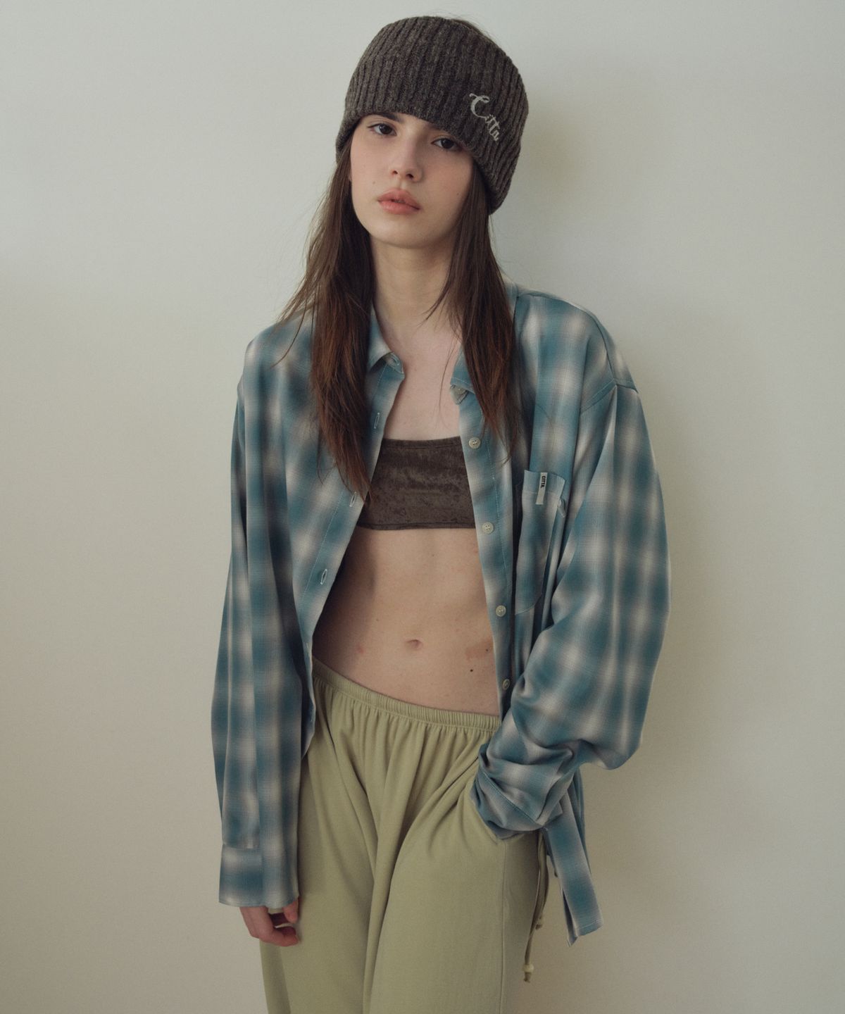 씨타(CITTA) Loose-fit Ombre Check Shirt_CTT3041(Mint)
