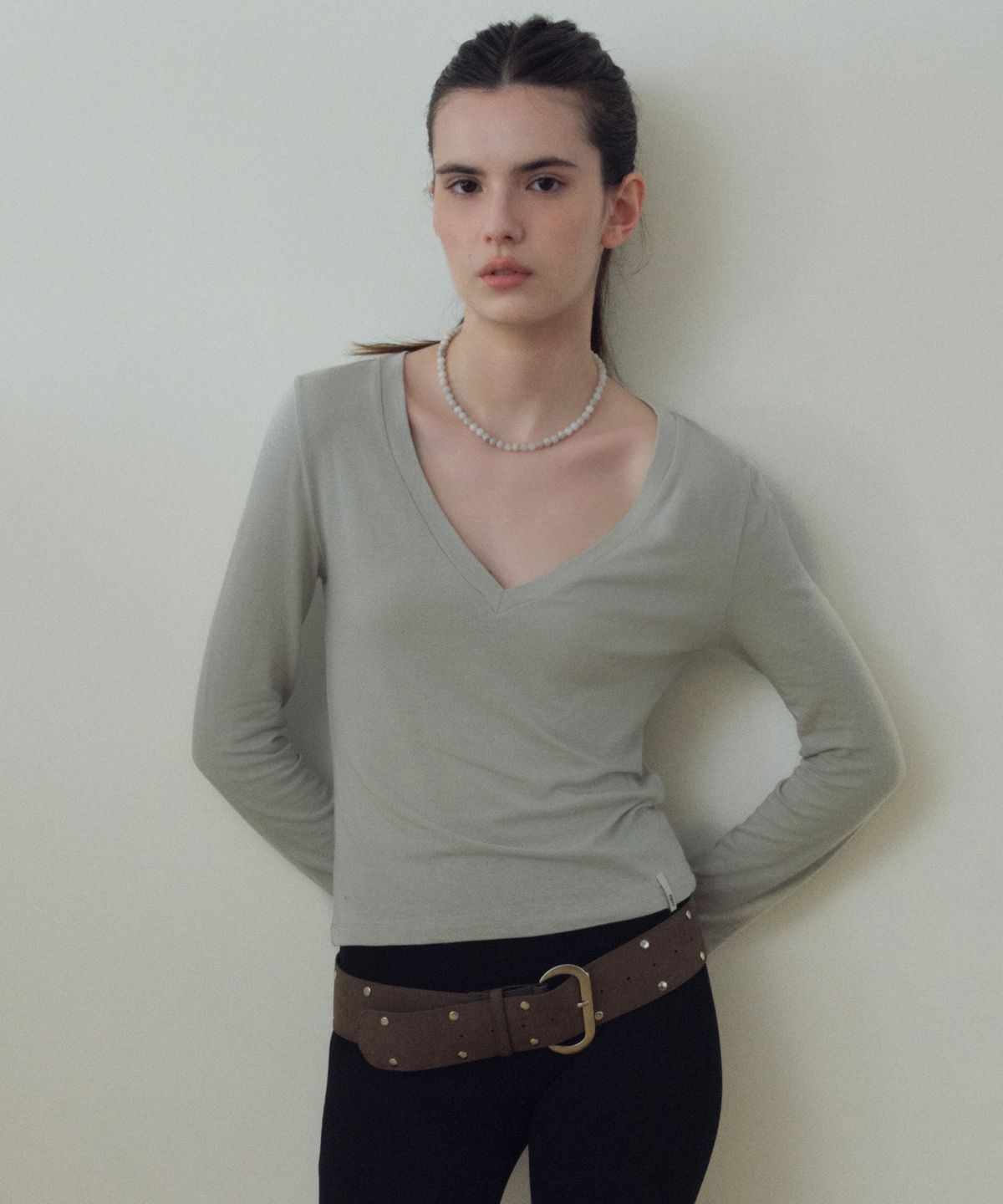 씨타(CITTA) Tencel Deep V Neck T-Shirt_CTT3031(Light Grey)