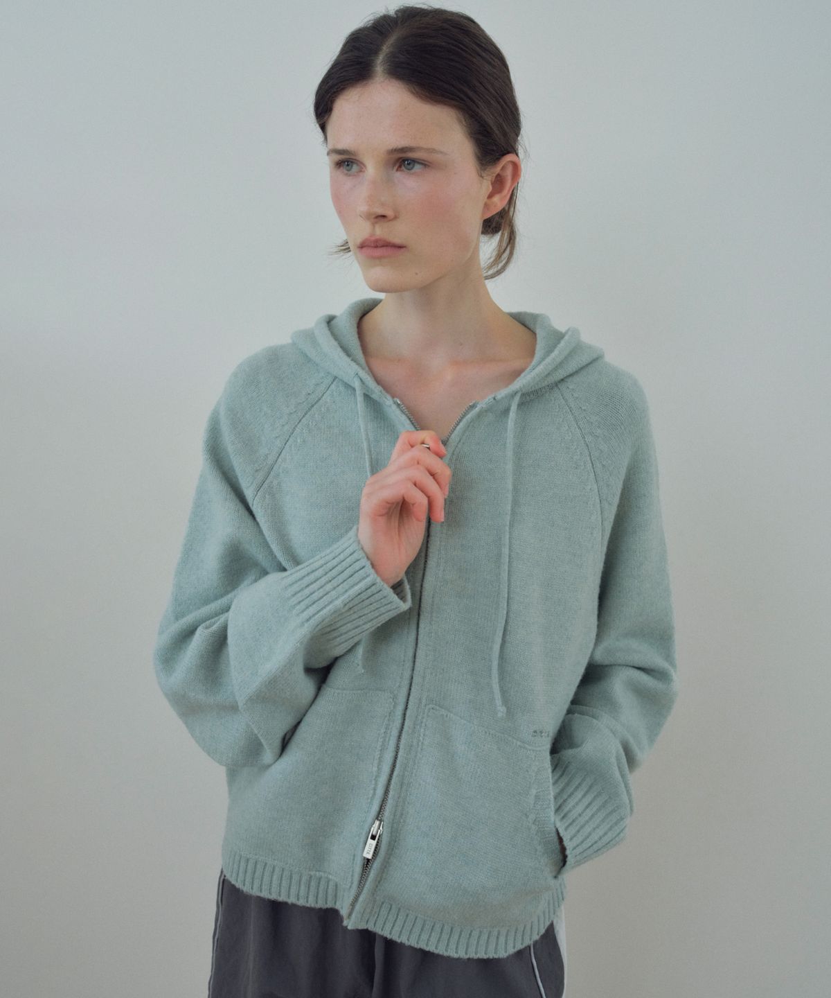 씨타(CITTA) Soft Roll-Up Cuff Knit Hood Zip-up_CTK279(Mint)