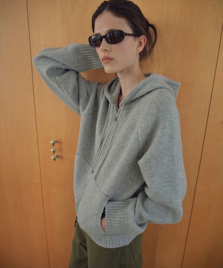 Soft Roll-Up Cuff Knit Hood Zip-up_CTK279(Melange Grey)