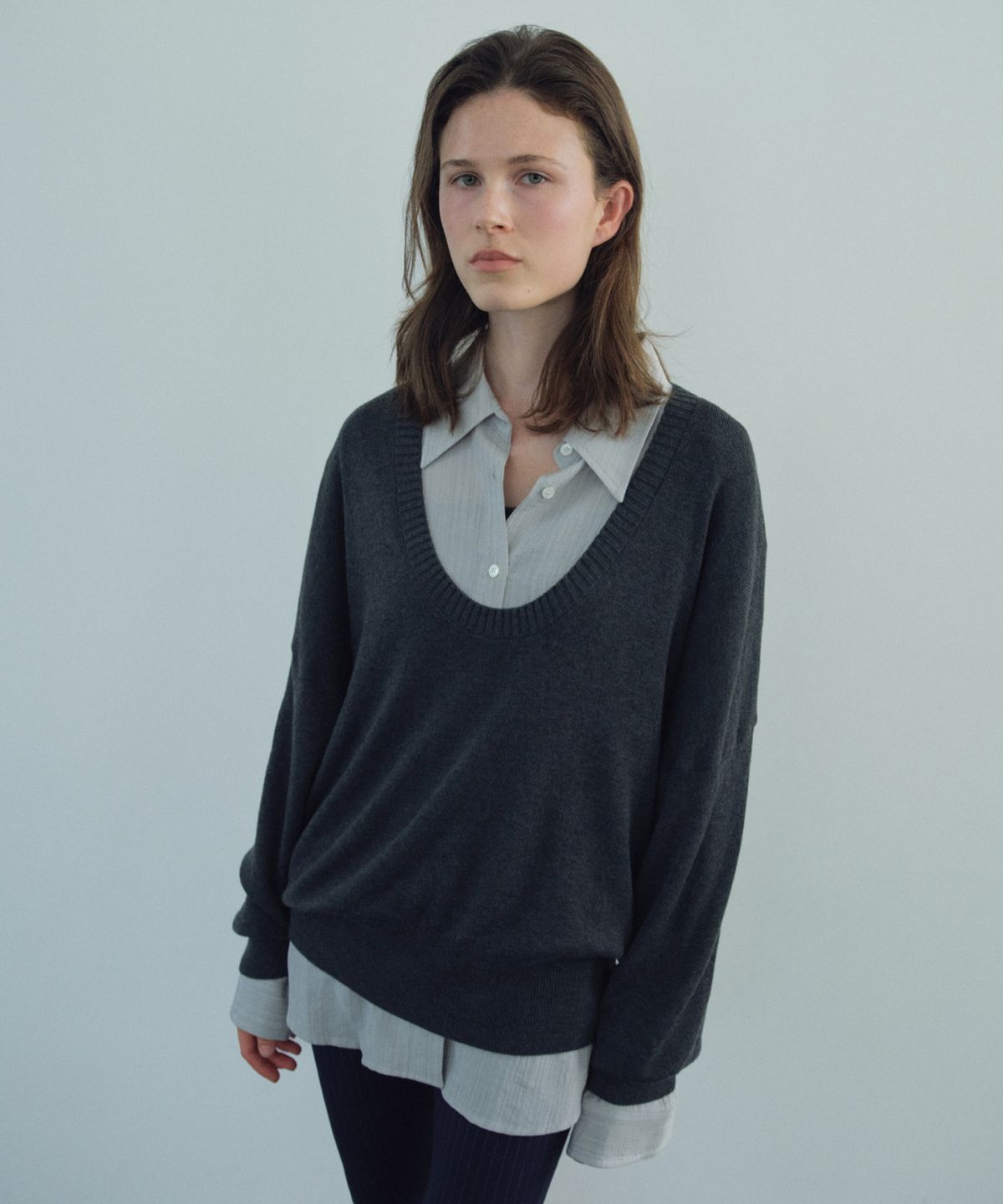 씨타(CITTA) Deep U-Neck Wool Knit_CTK276(Charcoal)