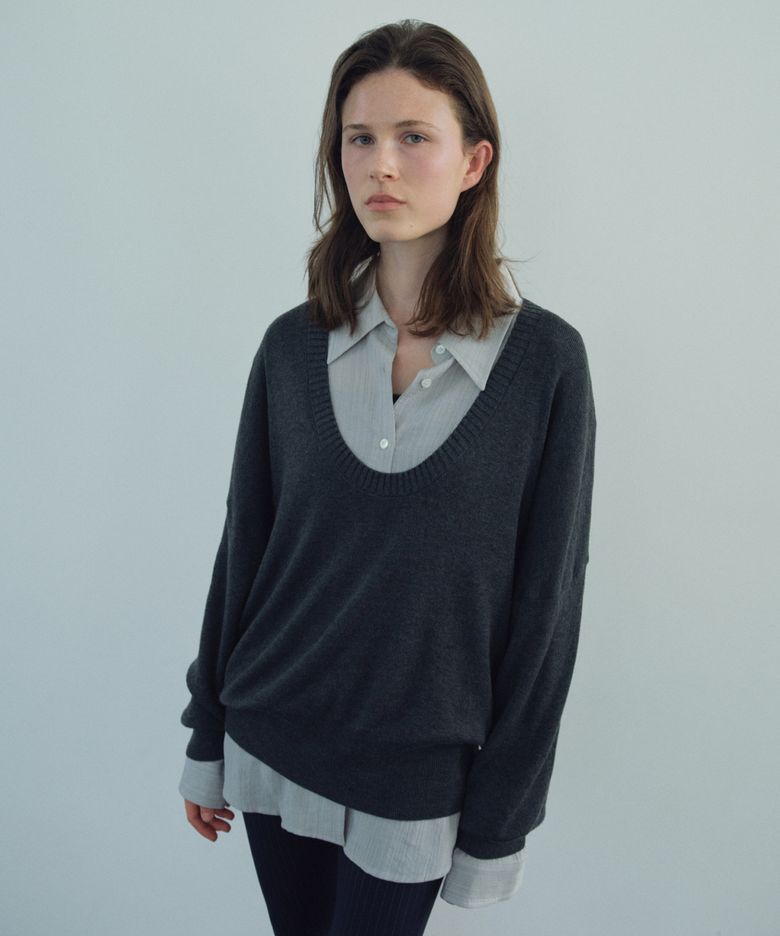 Deep U-Neck Wool Knit_CTK276(Charcoal)