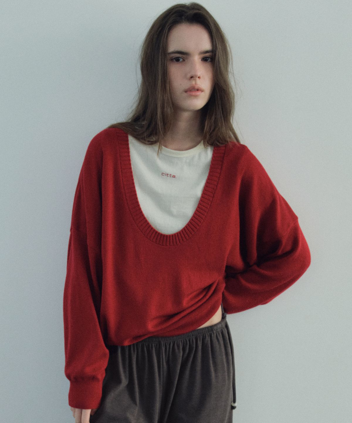 씨타(CITTA) Deep U-Neck Wool Knit_CTK276(Red)
