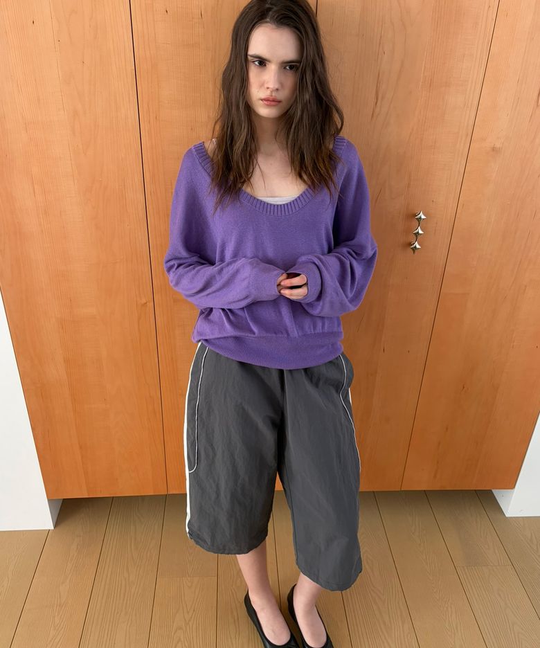 Deep U-Neck Wool Knit_CTK276(Purple)