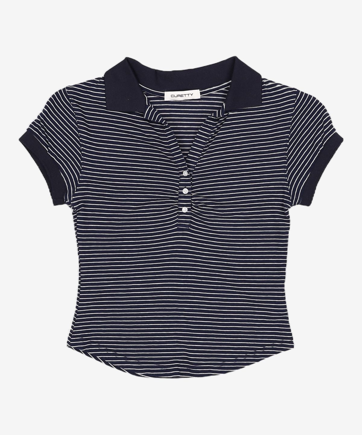 큐리티(CURETTY) C STRIPE COLLAR HALF-SLEEVE T-SHIRT_NAVY S