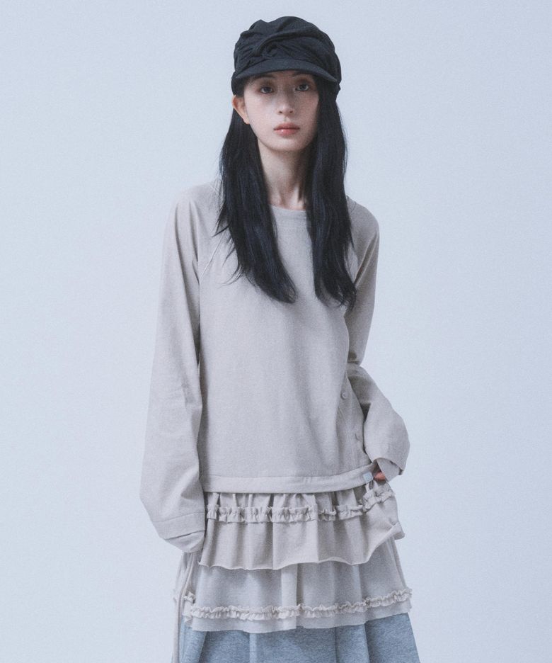 FRILL LAYERED LONG SLEEVE [OATMEAL]