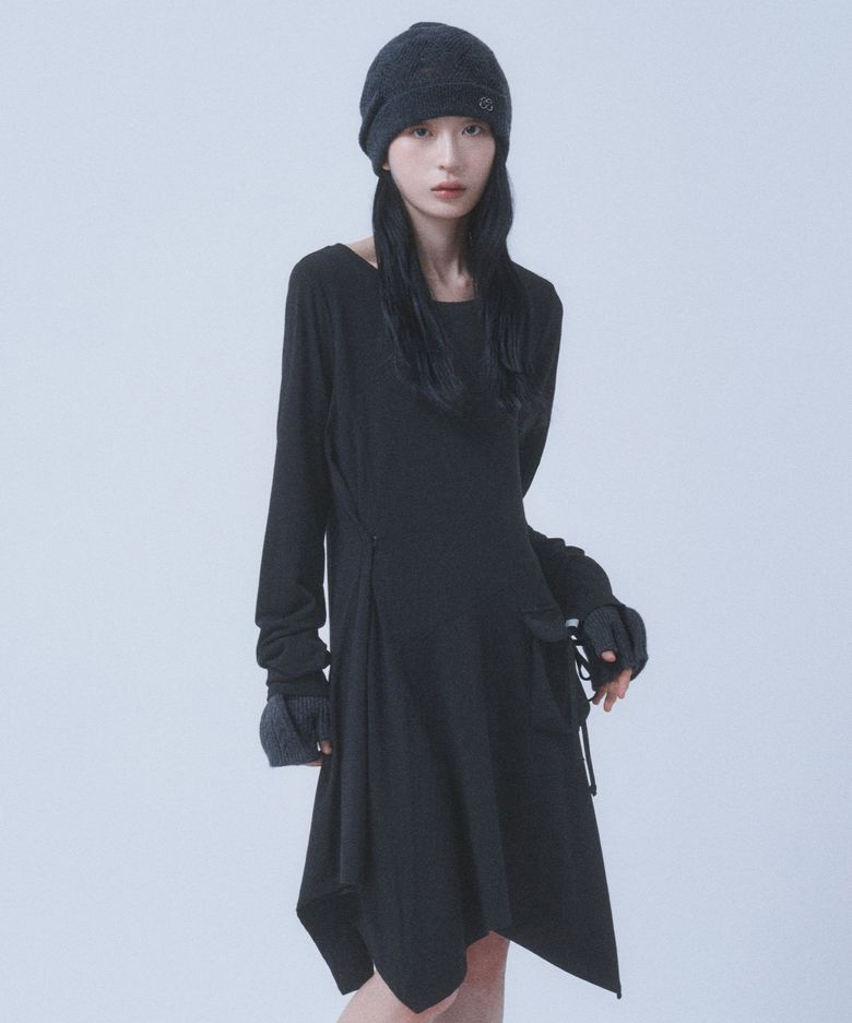 BOAT NECK JERSEY DRESS [BLACK]