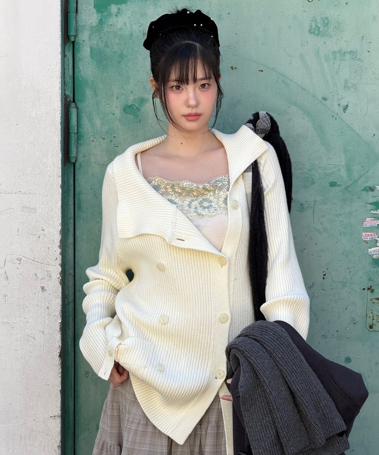 FOLDED COLLAR CARDIGAN [IVORY]