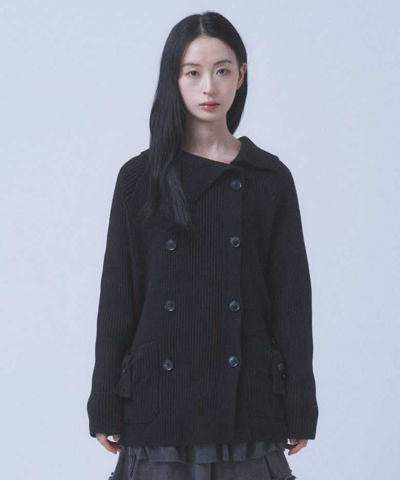 FOLDED COLLAR CARDIGAN [BLACK]