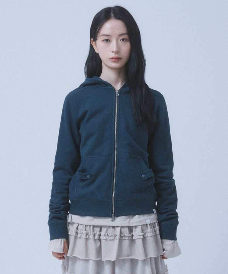 SLIM FIT STITCH HOODED ZIP-UP [TEAL]