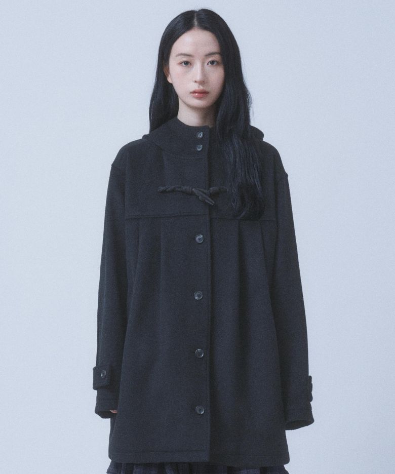 PLEATED TOGGLE WOOL COAT [BLACK]