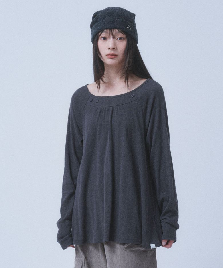 SHIRRING BUTTON LONG SLEEVE [CHARCOAL]