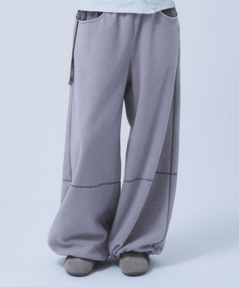 CHECK TRIM FLEECE PANTS [GREY]
