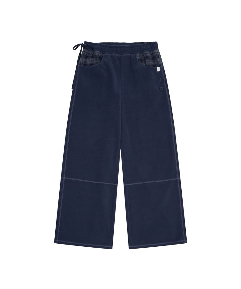 CHECK TRIM FLEECE PANTS [NAVY]