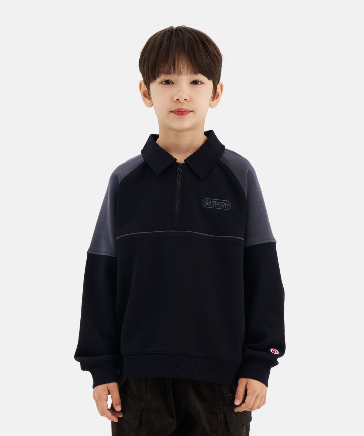 아웃도어 프로덕츠 키즈(OUTDOOR PRODUCTS KIDS) 컬러블록 반집맨투맨 (블랙) OD263IZM04_BLK
