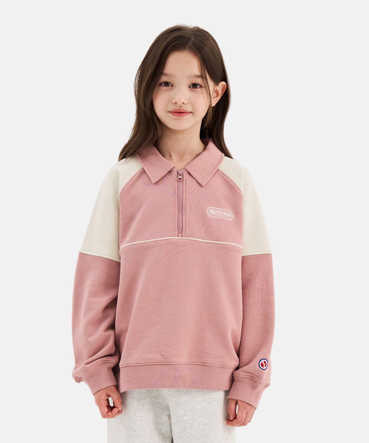 아웃도어 프로덕츠 키즈(OUTDOOR PRODUCTS KIDS) 컬러블록 반집맨투맨 (핑크) OD263IZM04_PNK