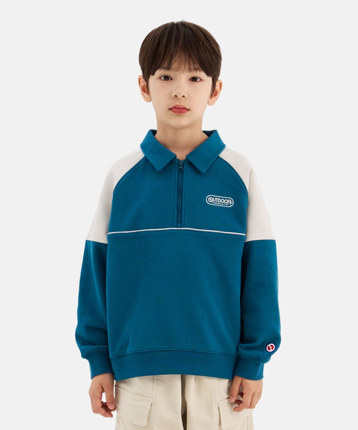 아웃도어 프로덕츠 키즈(OUTDOOR PRODUCTS KIDS) 컬러블록 반집맨투맨 (블루) OD263IZM04_BLU