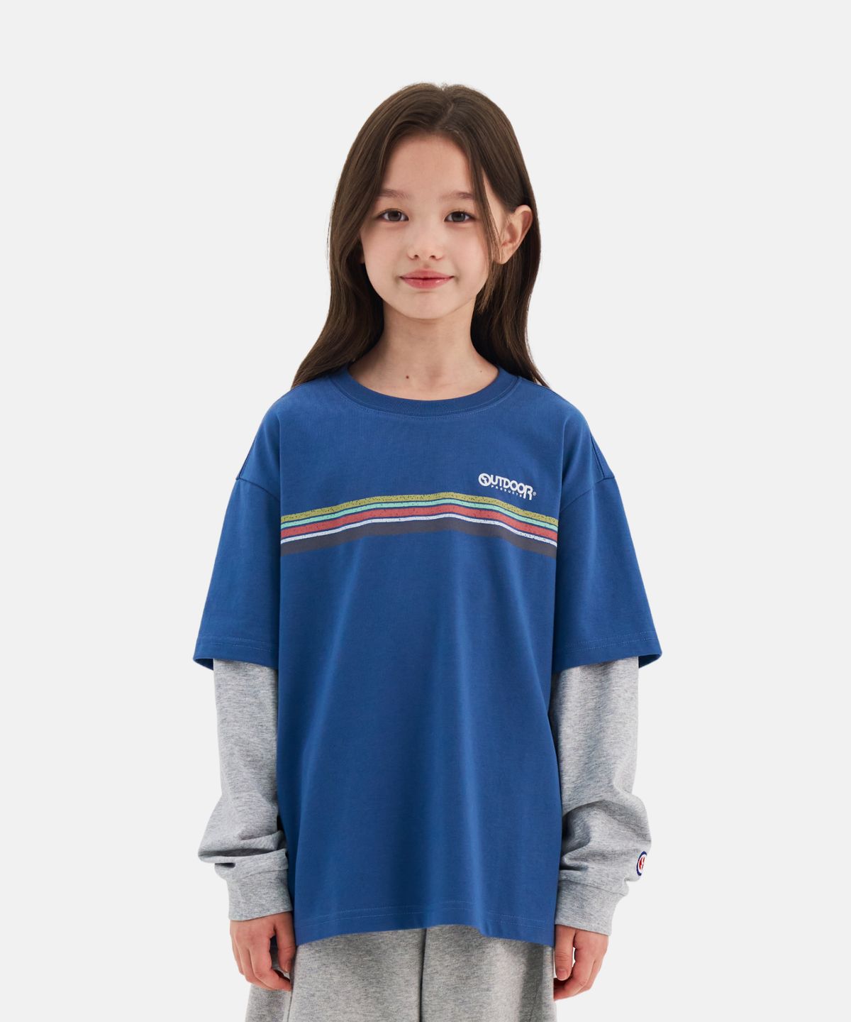 아웃도어 프로덕츠 키즈(OUTDOOR PRODUCTS KIDS) 배색 레이어드 티셔츠 (블루) OD263ILS03_BLU