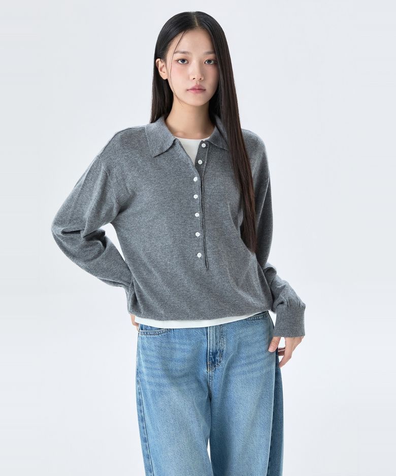 딥브이넥 카라 니트_MIWKAG916T