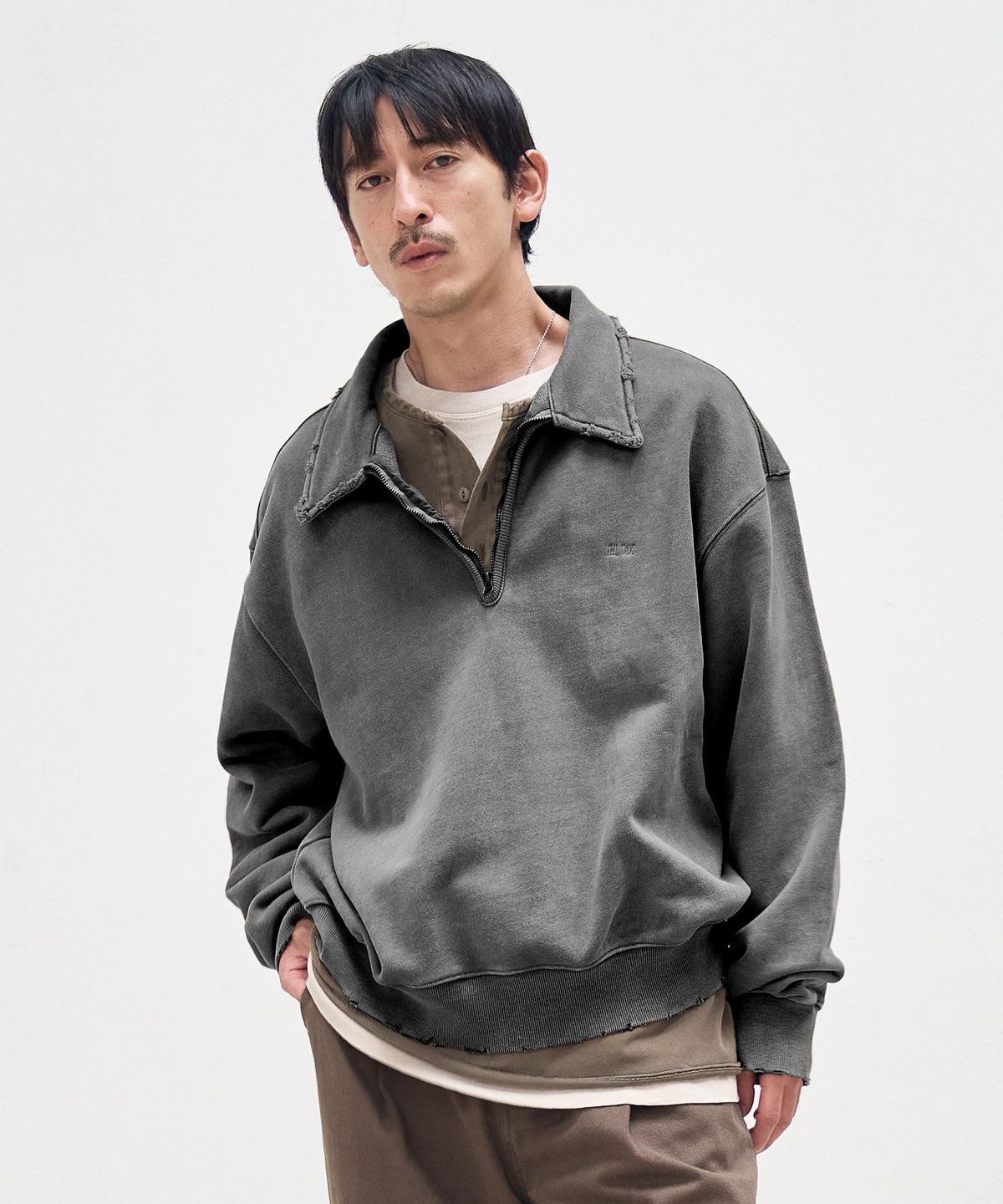 헤비웨더(HEAVY WEATHER) 데미지 하프 집업 스웻셔츠 2color
