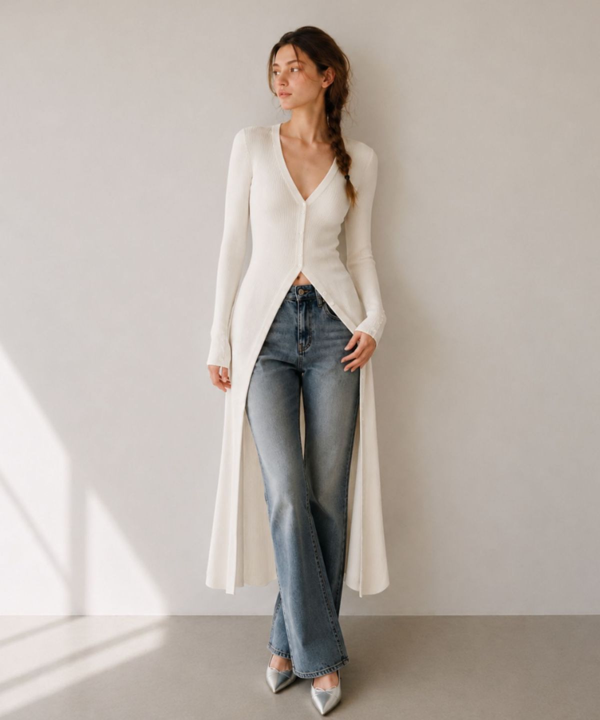 블랙크러쉬(BLACRUSH) Slim Knit Long Dress Cardigan / 아이보리