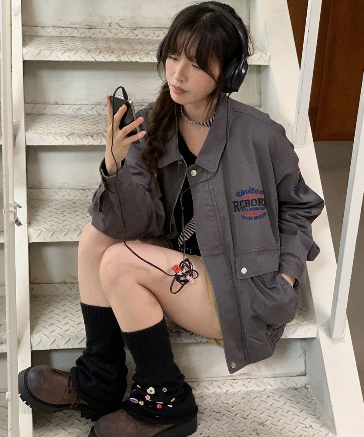 론론(RONRON) WASHED VINTAGE COTTON BLOUSON CHARCOAL
