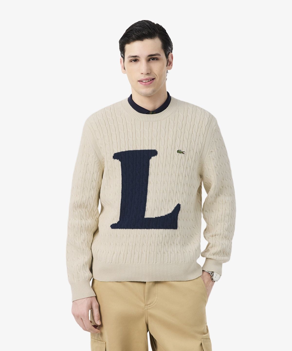 라코스테(LACOSTE) 남성 L로고 케이블 크루넥 풀오버 AH8590-56N UN5