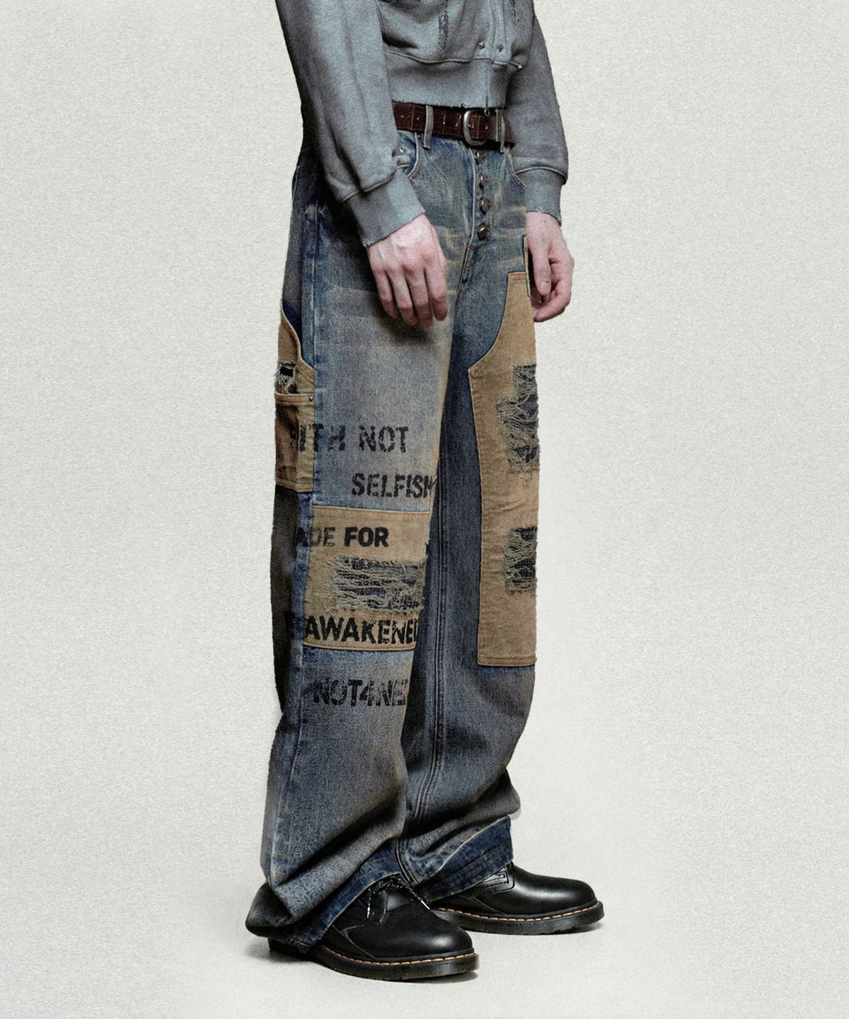 낫포너드(NOT4NERD) Corduroy Repair Regular Fit Denim Pants - Deep Blue