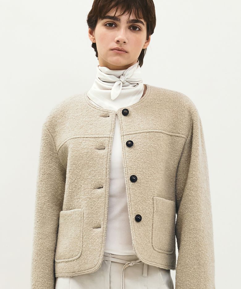 Brief Collarless Jacket Beige