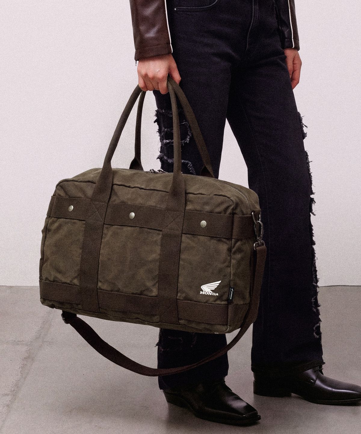 핍스 모터사이클(PHYPS MOTORCYCLE) Washed Field Duffle Bag Brown