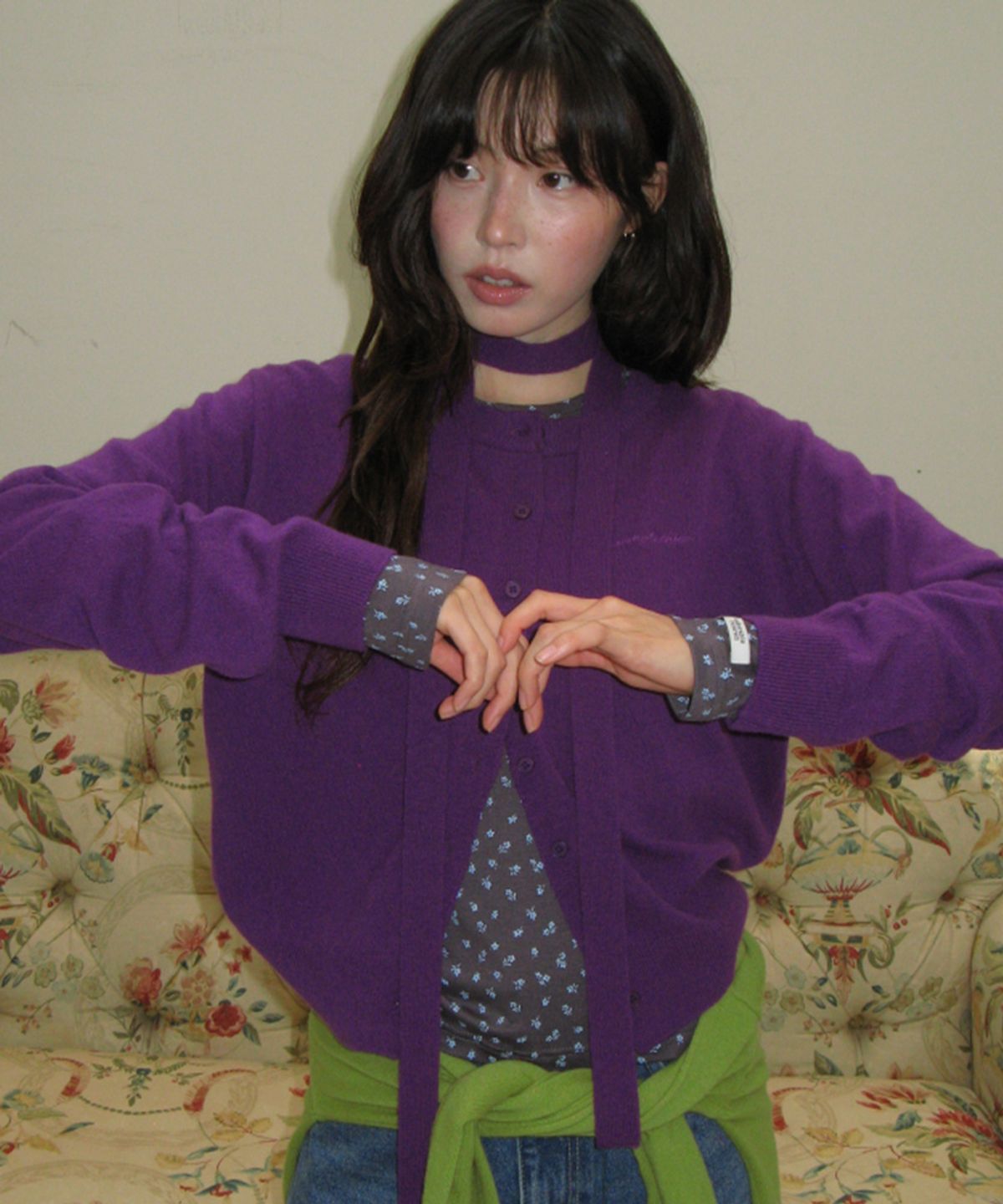 론론(RONRON) BASIC WOOL ARCHIVE CARDIGAN PURPLE