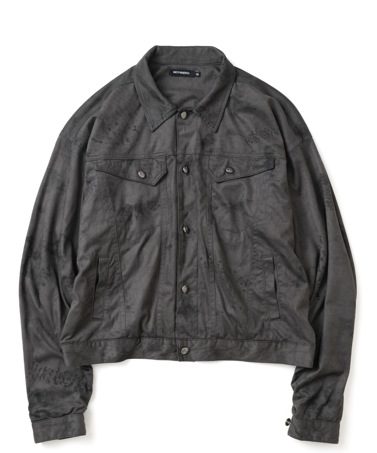 낫포너드(NOT4NERD) Dirty Washed Distressed Suede Trucker Jacket - Charcoal