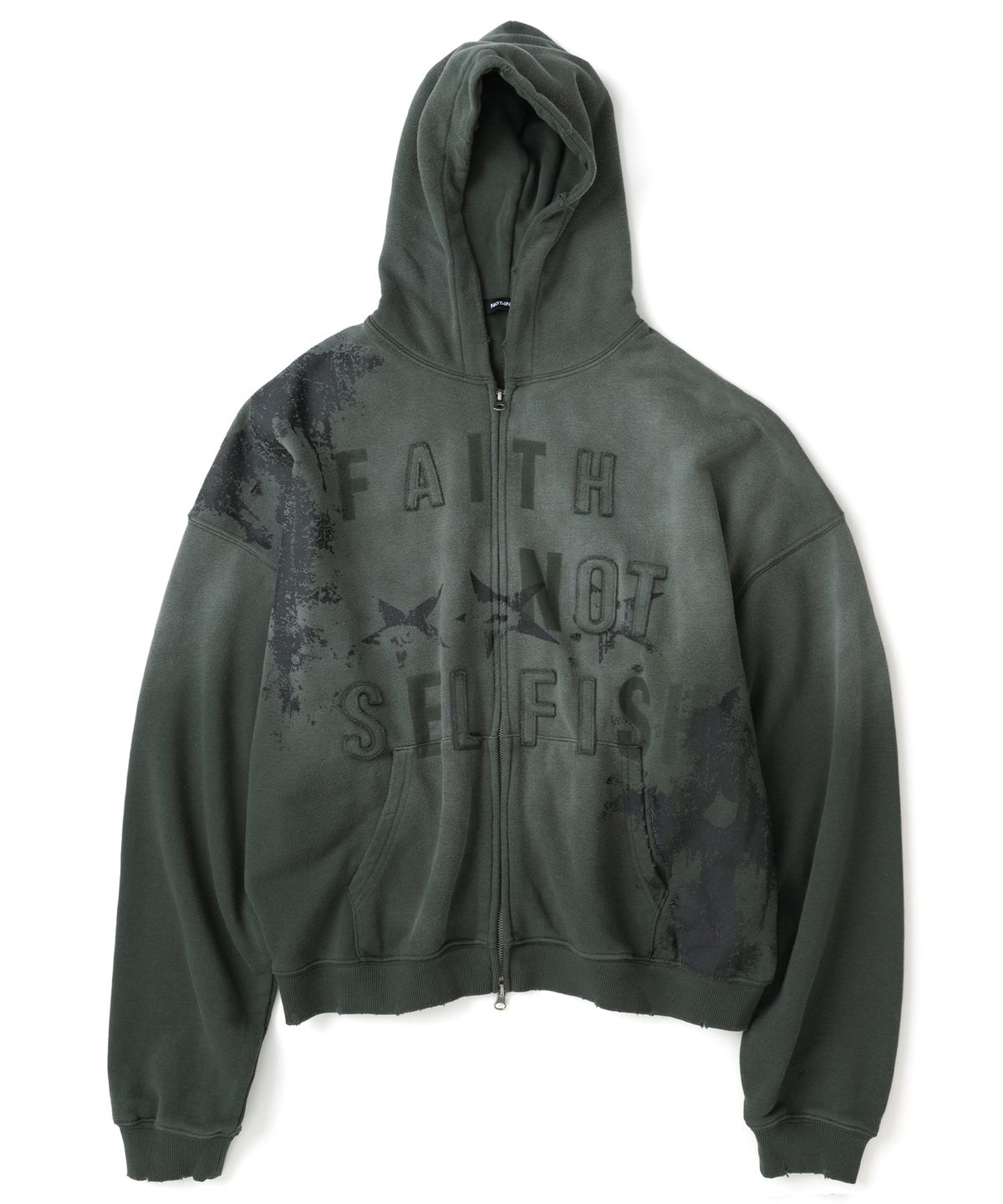 낫포너드(NOT4NERD) Faith Not Distressed Hood Zip Up - Green