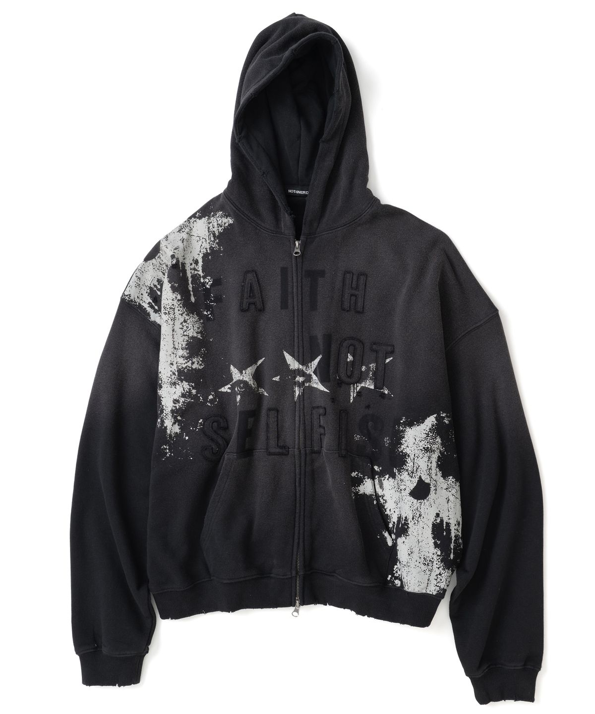 낫포너드(NOT4NERD) Faith Not Distressed Hood Zip Up - Black