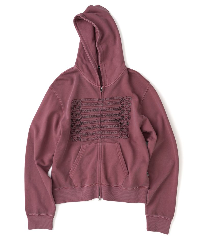 Napoleon Applique Pigment Hood Zip Up - Red