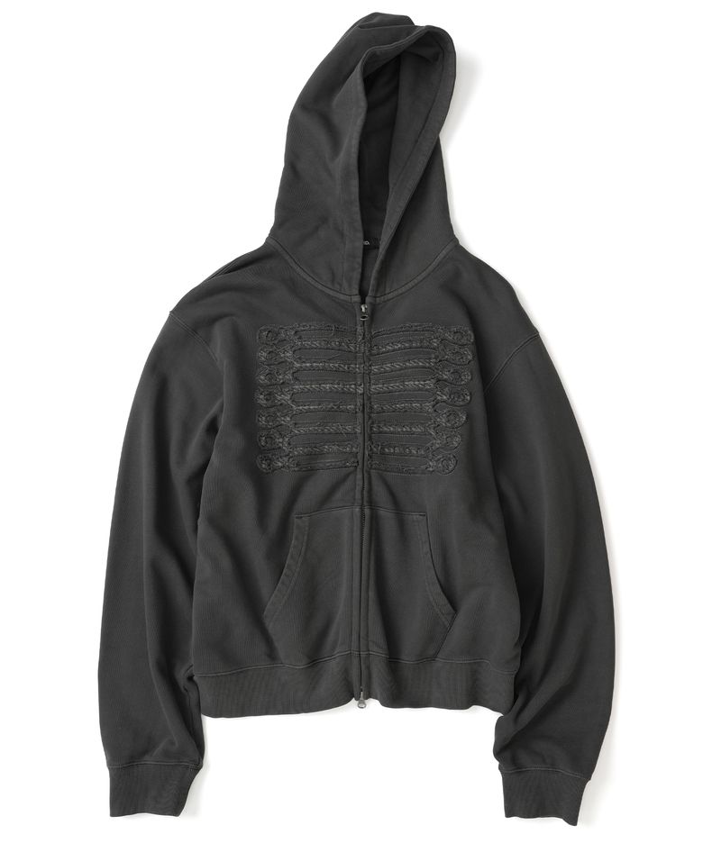 Napoleon Applique Pigment Hood Zip Up - Charcoal